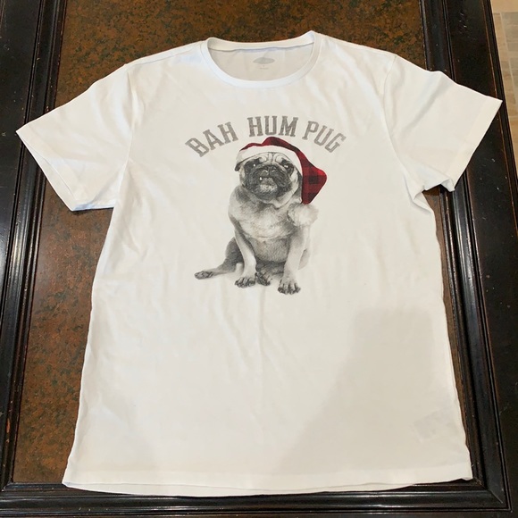 {Old Navy}Mens Sz M White Bah Hum Pug T-shirt - Picture 1 of 4